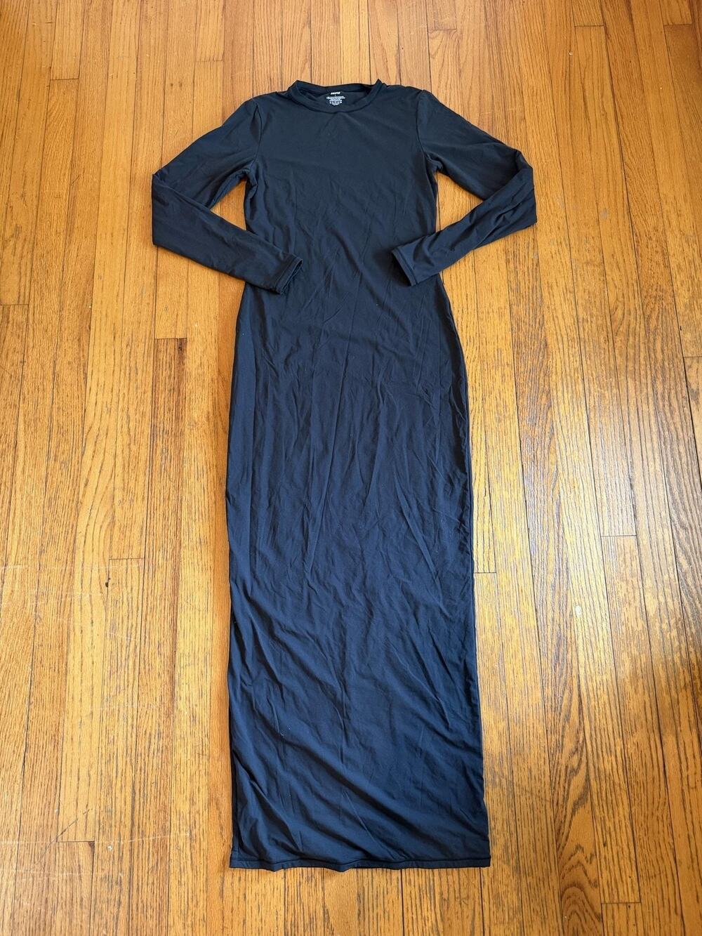 Skims Women Large Black Long Sleeve Bodycon Maxi Stretch